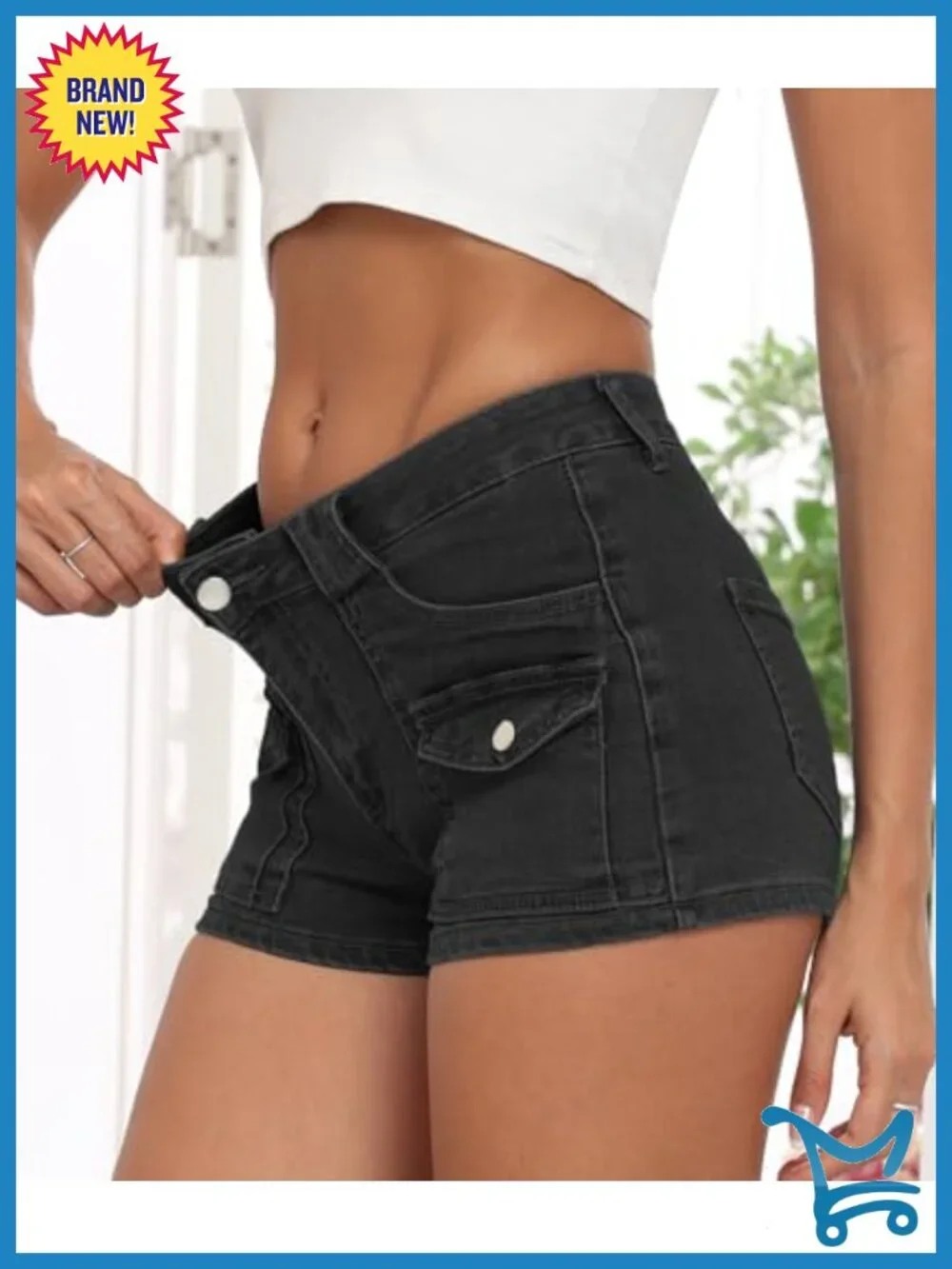 Stretchy Denim Shorts with Pockets Club Night